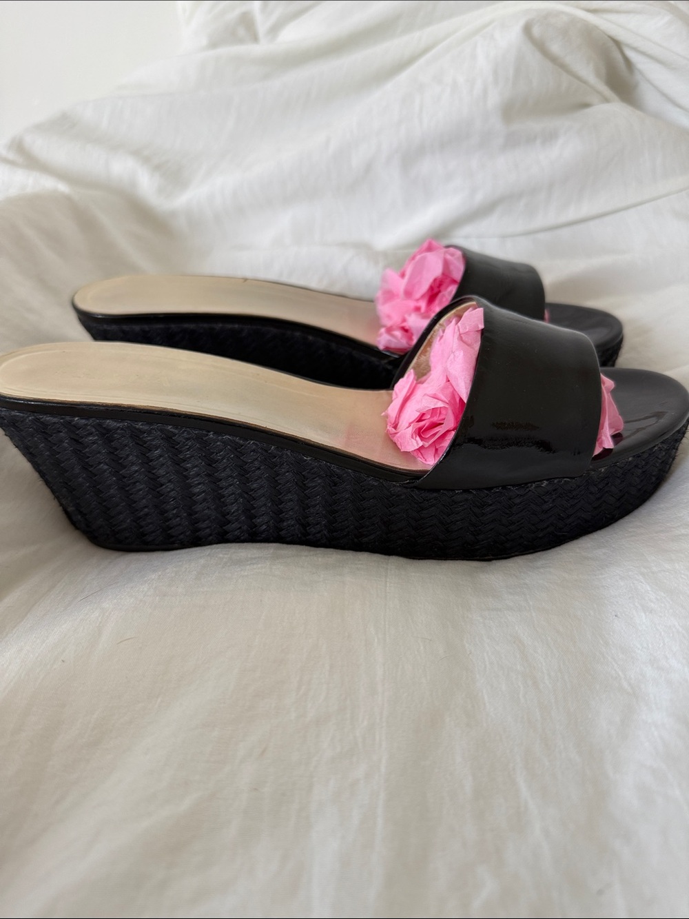 PRADA raffia wedge slides